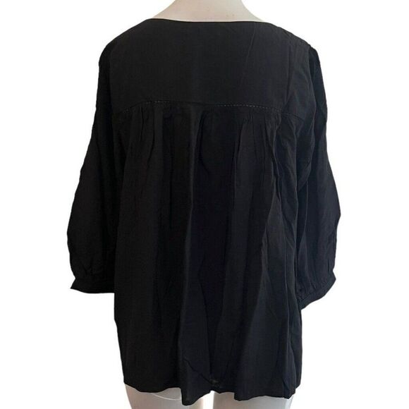 Ladies Small Black Smock Top 3/4 Sleeve Pullover Embroidered Flowers Tassel NWT - Picture 5 of 6